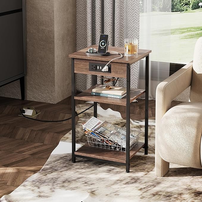 WLIVE Side Table with Charging Station and USB Ports, Small End Tables - Image 2
