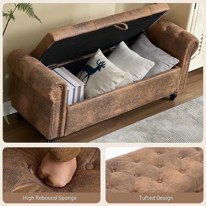Furniliving 55” End of Bed Bench, Bedroom Bench - Image 4