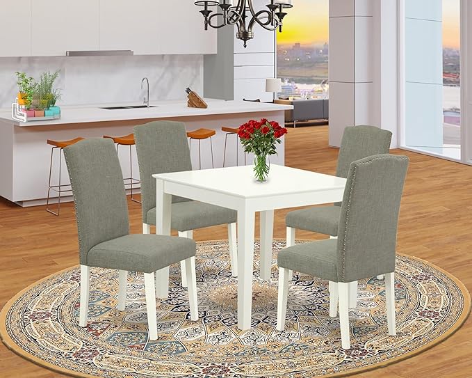 East West Furniture OXEN5-LWH-06 5 Piece Modern Dining Table Set Includes a - Image 2