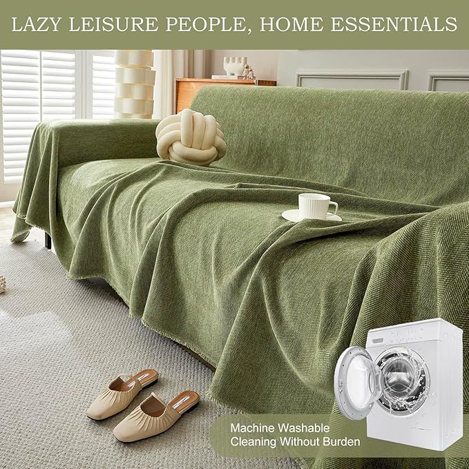 STACYPIK Breathable Matcha Green Sectional Couch Covers Thick Sofa Cover - Image 9