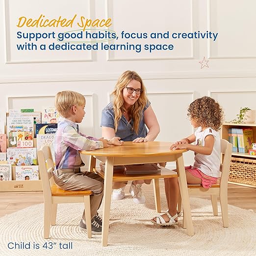 ECR4Kids Hideaway Table and Chair Set, Kids Furniture, Honey/Antique White - Image 3