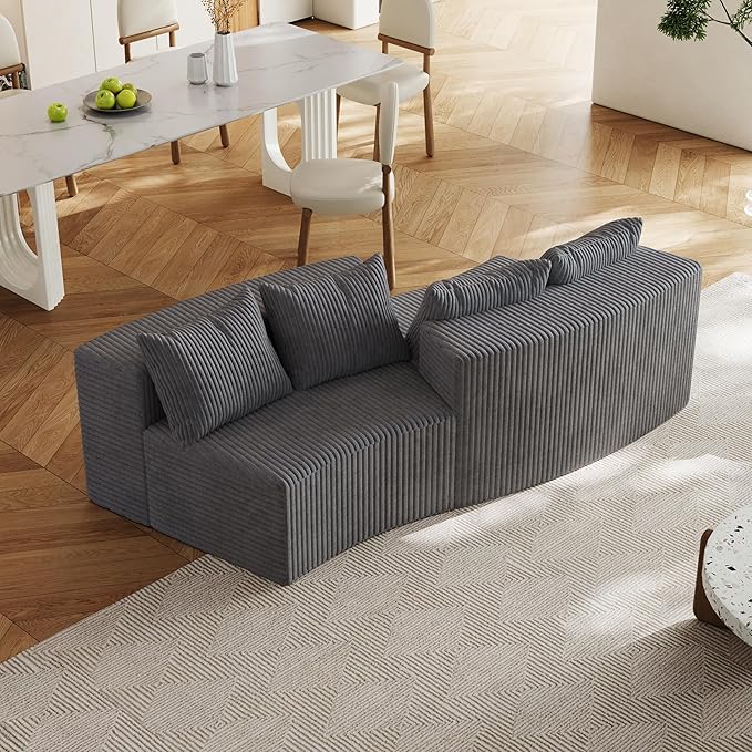 KEIKI Corduroy Curved Sectional Sofa, 2 Seater Symmetrical Modular Semi - Image 4