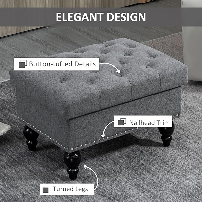 HOMCOM Ottoman with Storage for Living Room, Button-Tufted Fabric Bench for - Image 7