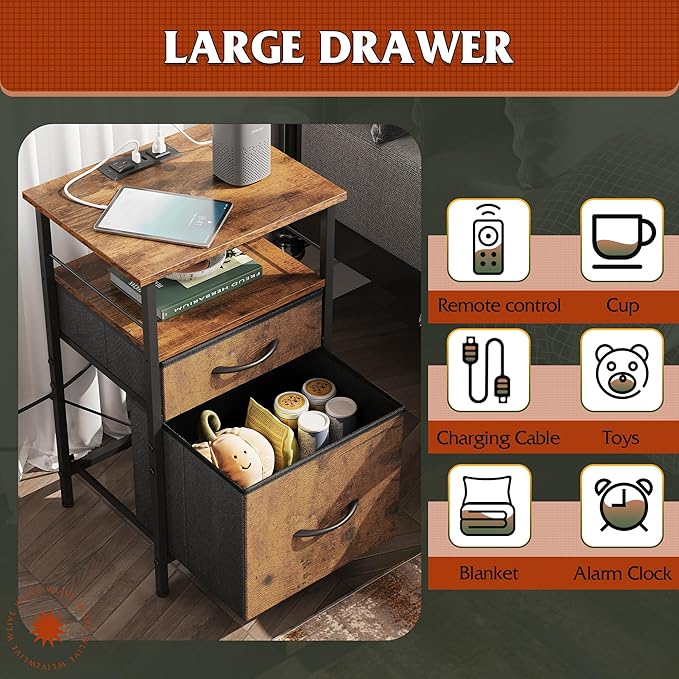 WLIVE Night Stand Set 2, Nightstand - Image 5