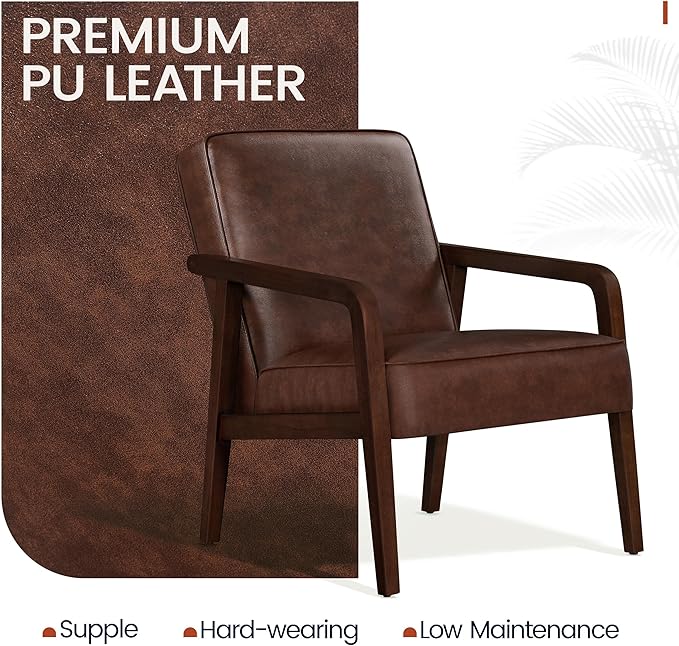Yaheetech PU Leather Accent Chair, Mid-Century Modern Barrel Chair - Image 9