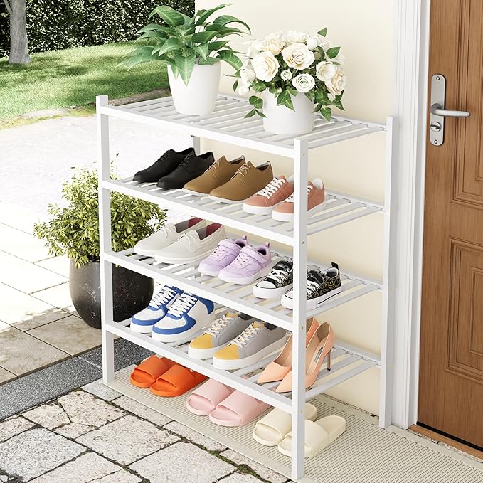 Smiry Shoe Rack, 4 Tier Thick Bamboo Shoe Organizer, Stackable Free Standing - Image 7