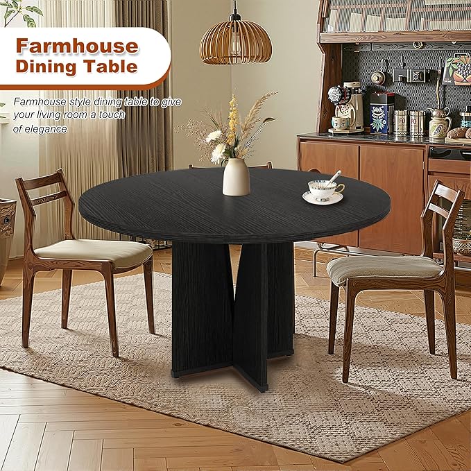 Round Dining Table for 4, 39 Inch Small Dinner Table Farmhouse Wooden Circle - Image 6
