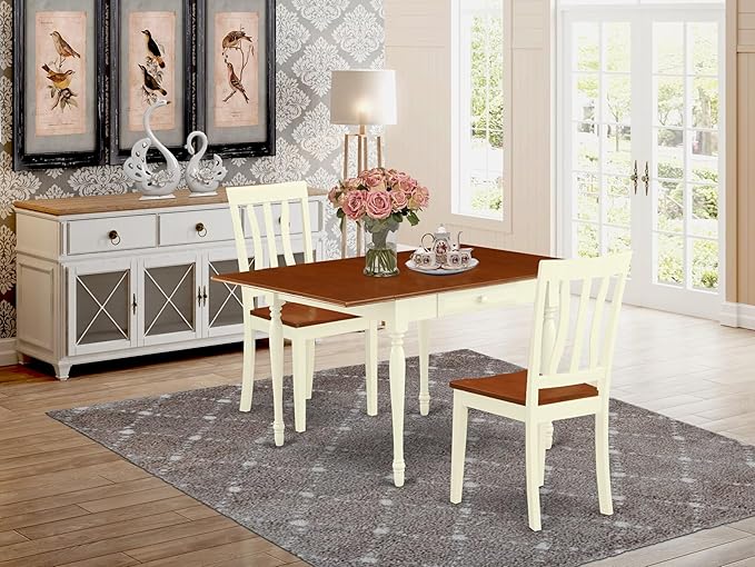 East West Furniture MZAN3-WHI-W 3 Piece Kitchen Table & Chairs Set Contains a - Image 2