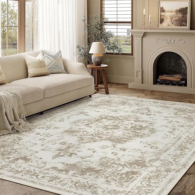 5x7 Washable Area Rug Brown Neutral Carpet by WondRg