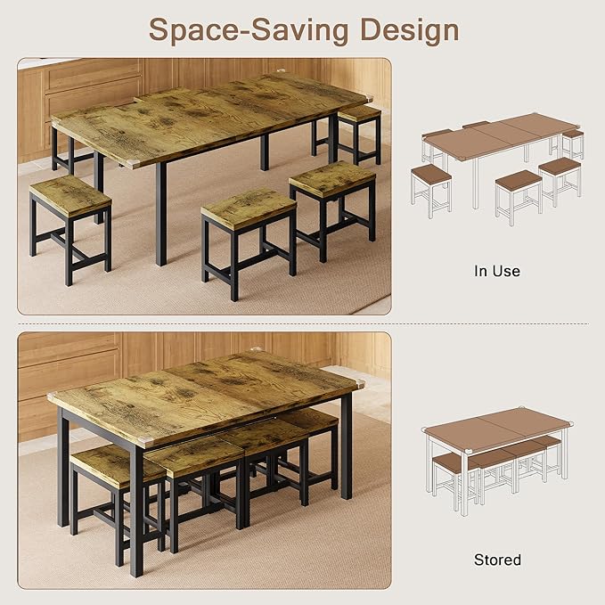 7-Piece Dining Table Set, Mid Century Modern Dinner Table - Image 5