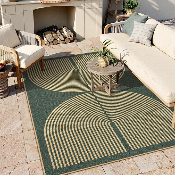 Lahome Modern Rainbow Easy Jute Indoor Outdoor Rugs, 5x7 Dark Green Rug by Lahome