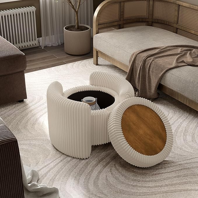 Furniture of America Lennox Modern Chenille 25-inch Round Storage Ottoman - Image 9
