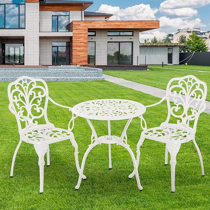 Patio Bistro Set 3 Piece Cast Aluminum Outdoor Bistro Set, Rust Resistance by Withniture