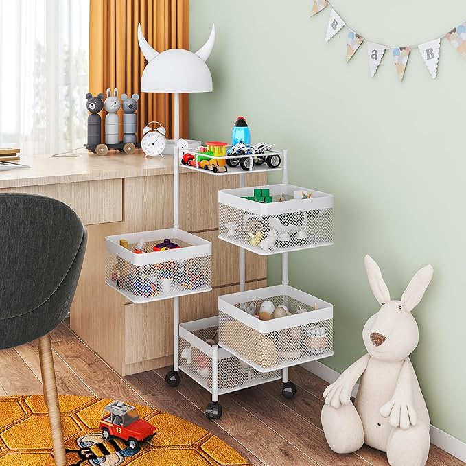 Rotating Kitchen Storage Rack, Fruit and Vegetable Basket Cart, Bathroom Shelf - Image 3
