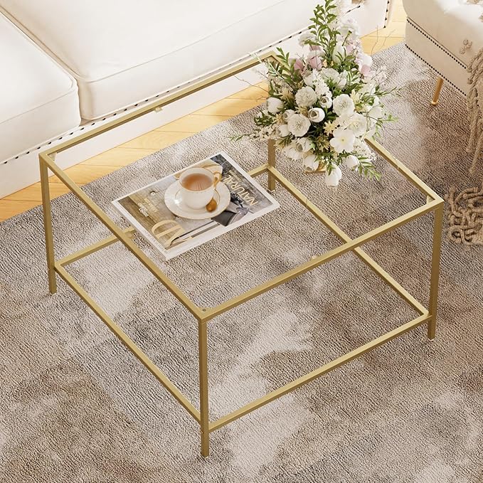Glass Coffee Table, Modern Square Coffee Table by Homleke