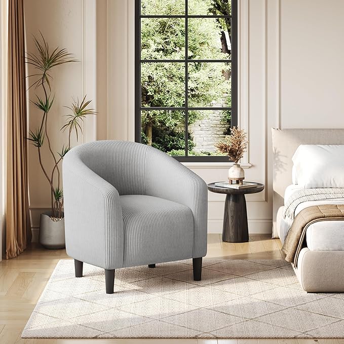 Yaheetech Accent Barrel Chair, Corduroy Fabric Club Chair, Furry Sherpa Elegant - Image 4