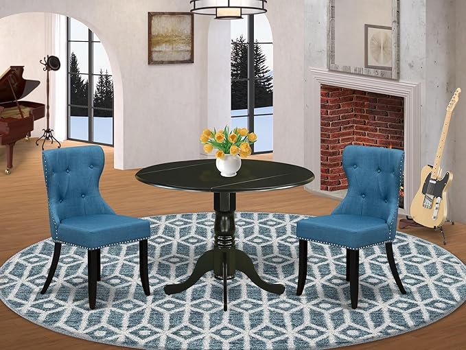 East West Furniture DLSI3-BLK-21 3 Piece Dining Table Set - Image 2