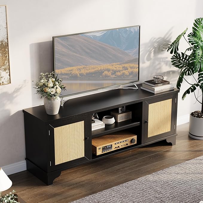 GarveeHome Rattan TV Stand for Living Room, Boho Entertainment Center for 55 - Image 8