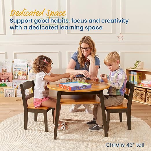 ECR4Kids Hideaway Table and Chair Set, Kids Furniture, Honey/Grey Wash - Image 3