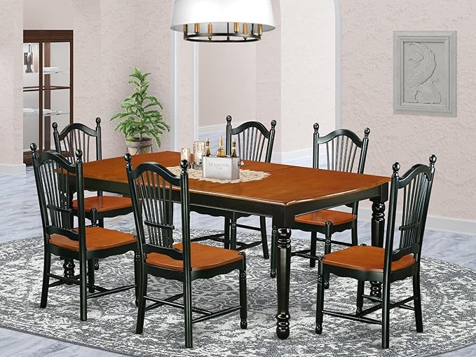 East West Furniture DOVE7-BCH-W 7 Piece Modern Dining Table Set Consist of a - Image 2
