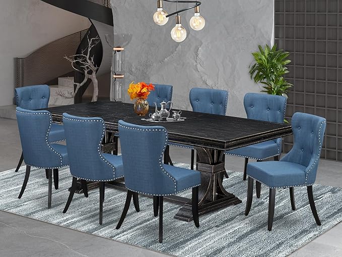 LESI9-SBB-21-9-Piece Dining Room Set Consists of a Modern Table and 8 Blue by LuxebyEastWestFurniture