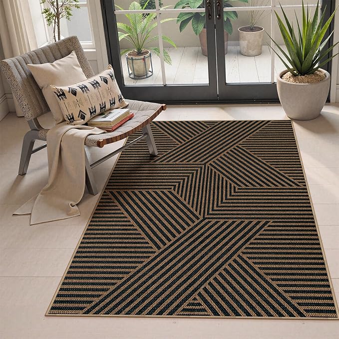 Lahome Modern Geometric Outdoor Easy Jute Rug, 3x5 Indoor Outdoor Rugs by Lahome