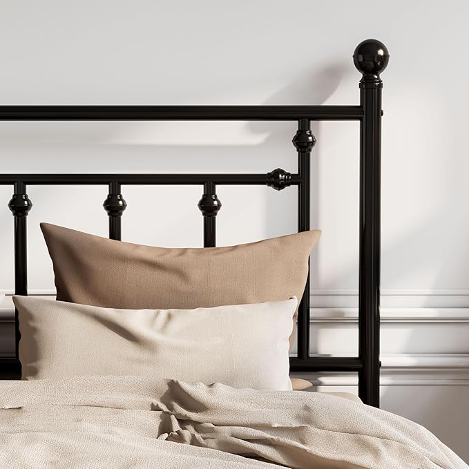 SHA CERLIN 14'' Full Size Metal Platform Bed Frame/Victorian Headboard and - Image 4