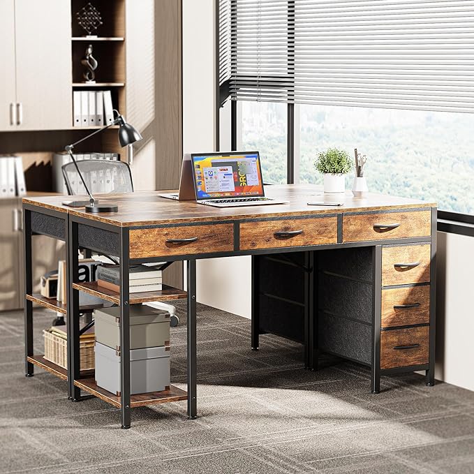 Huuger Computer Desk with 6 Drawers, 47 Inch Office Desk with Shelves, - Image 2
