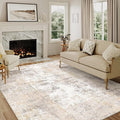 5x7 Washable Area Rug Beige Grey Neutral Abstract Living Room Bedroom Throw Rug by WondRg