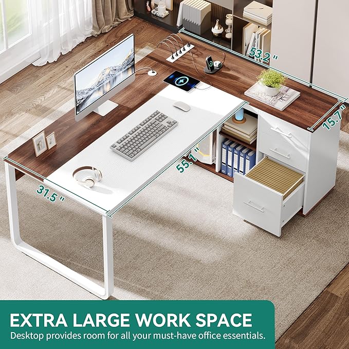 YITAHOME Executive Desk with Power Outlets, Executive Desk with Drawers & - Image 6