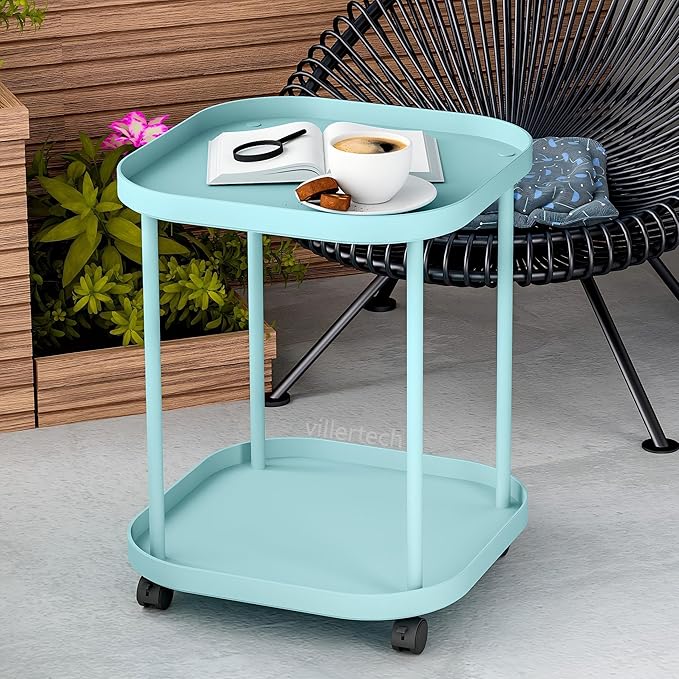 Side Table with Wheels, End Table Living Room Plastic Mobile Sofa Side Table - Image 4