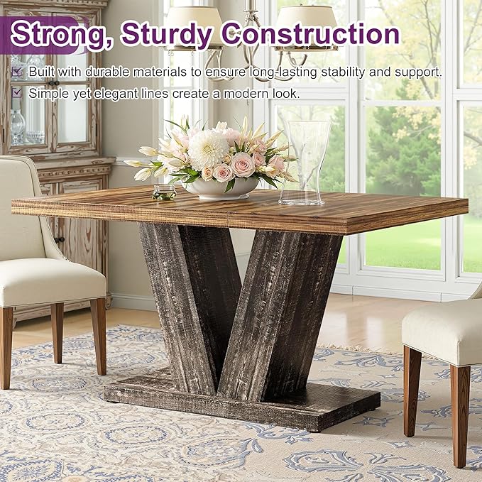 47" Dining Table, Wooden Kitchen Dinner Table Heavy Duty, Farmhouse Table - Image 4