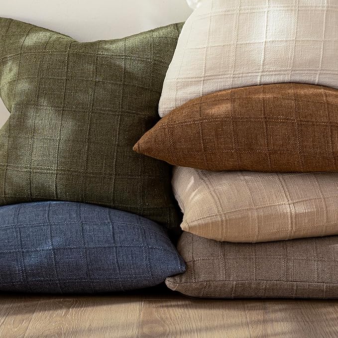 Foindtower Set of 2 Decorative Linen Check Throw Pillow Covers Neutral - Image 6