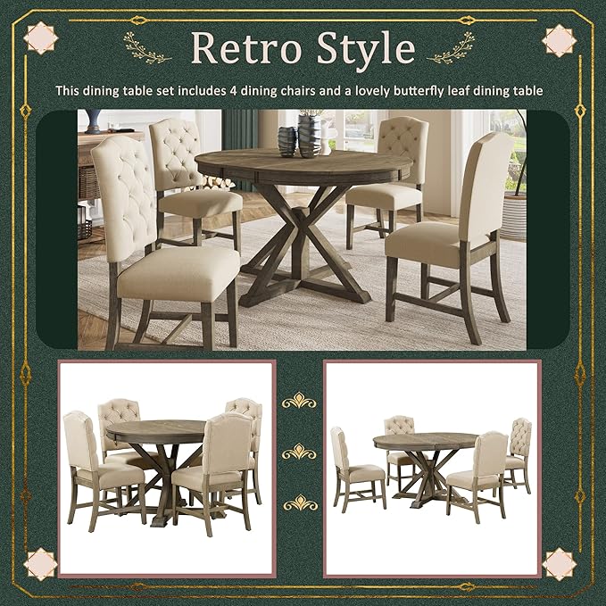 SogesPower 5-Piece Round Farmhouse Retro Dining Table Set - Image 3