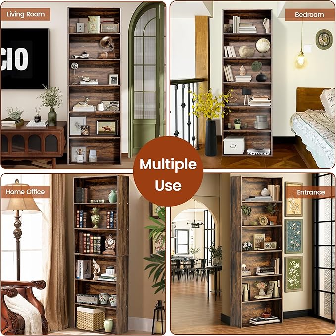 71" Tall Bookcase, 6-Tier Open Display Storage Shelves, Floor Standing Large - Image 9