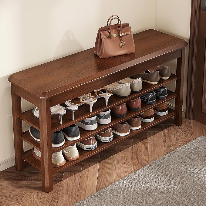 Shoe Rack for Front Door Entrance, Solid Wood Shoe Bench for Closet, Holds Up by IUNVR