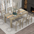 7 Pieces Dining Table Set with 6 Upholstered Chairs, Living Room Desk W/ 2 by Unknown