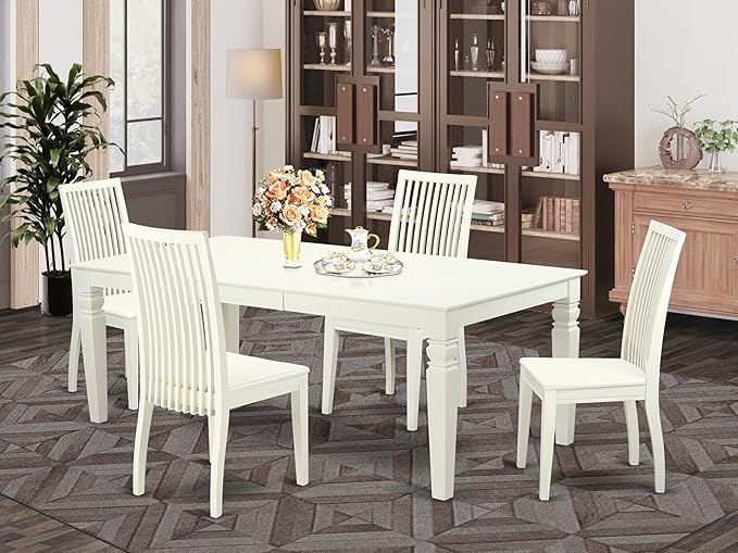 East West Furniture LGIP5-LWH-W 5 Piece Dining Room Table Set Includes a - Image 2