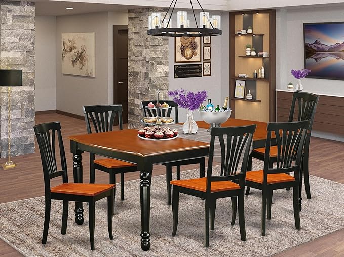 East West Furniture DOAV7-BCH-W 7 Piece Dining Table Set Consist of a Rectangle - Image 2