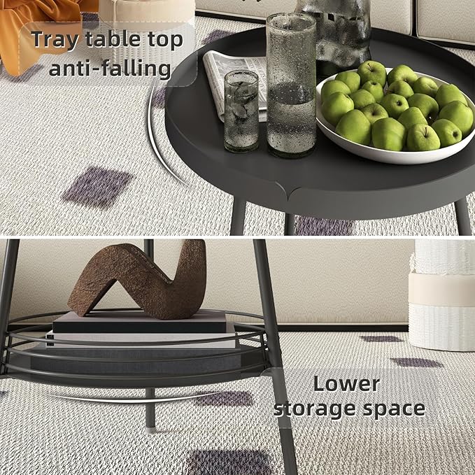 Benkyo 2 Tier Black Metal Round Side Table Tiered Two Shelf Storage Coffee Sofa - Image 4