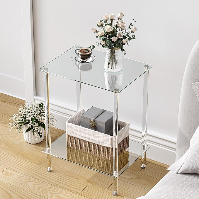 empered Glass Side Tables Set of 2 Acrylic End Table - Image 4