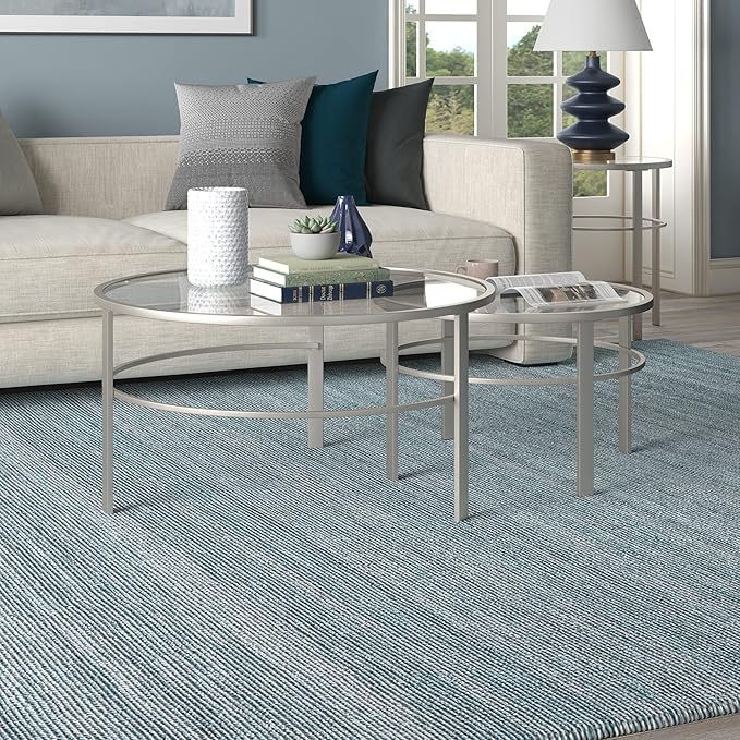 Henn&Hart Round Nested Coffee Table in Satin Nickel, Modern coffee tables - Image 2
