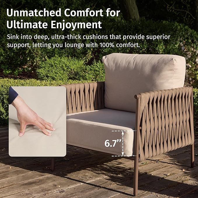 EAST OAK 3-Piece Patio Furniture Set | Armchairs & Coffee Table | Outdoor - Image 2
