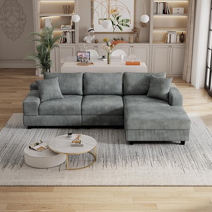 Eafurn Convertible L Shaped Modular Sectional Sofa Couch, 5 Seater Corduroy - Image 4