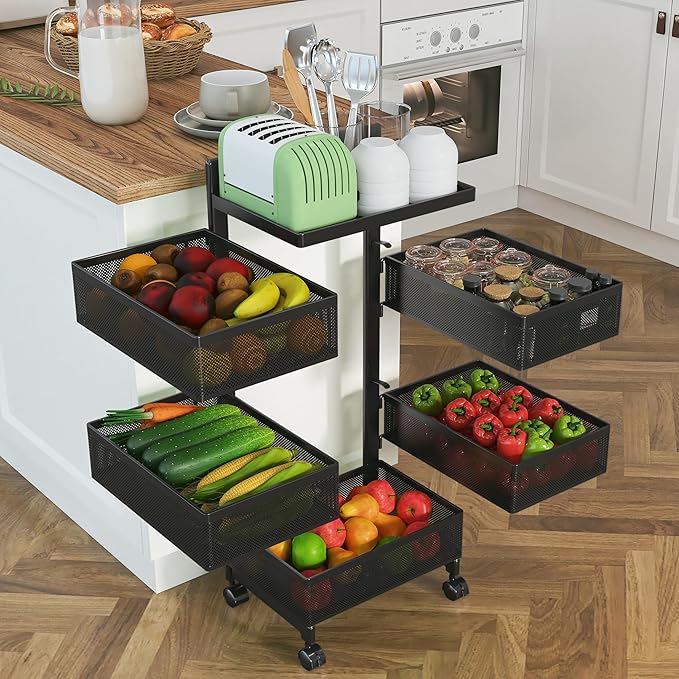Rolling Rotating Storage Cart No Assembly Required，Bathroom Shelf Fruit and - Image 4