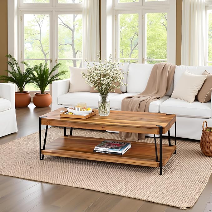 Alaterre Furniture Ryegate 48" Live Edge Wood Coffee Table â€“ Solid Acacia - Image 6