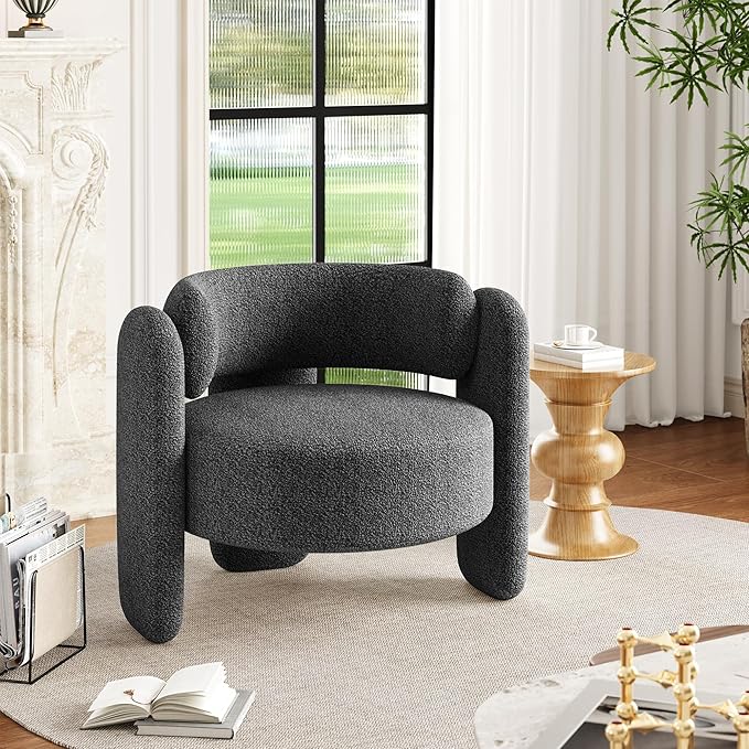 Modern Chenille Accent Armchair， Mid-Century Upholstery, Round Corners by EcoSummer