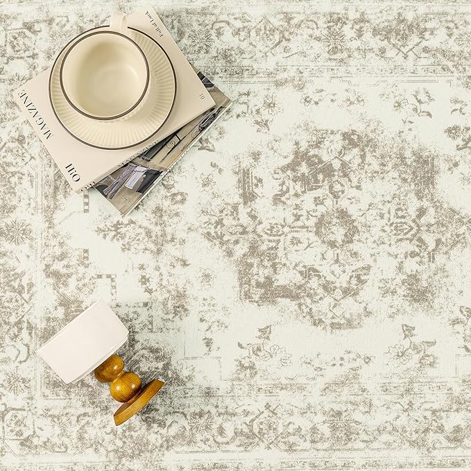 5x7 Washable Area Rug Brown Neutral Carpet - Image 5