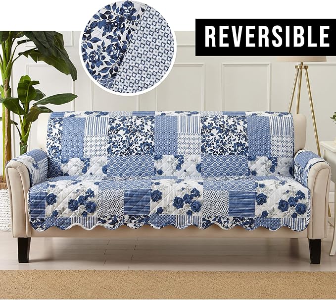 Great Bay Home Patchwork Scalloped Printed Furniture Protector Stain Resistant - Image 5