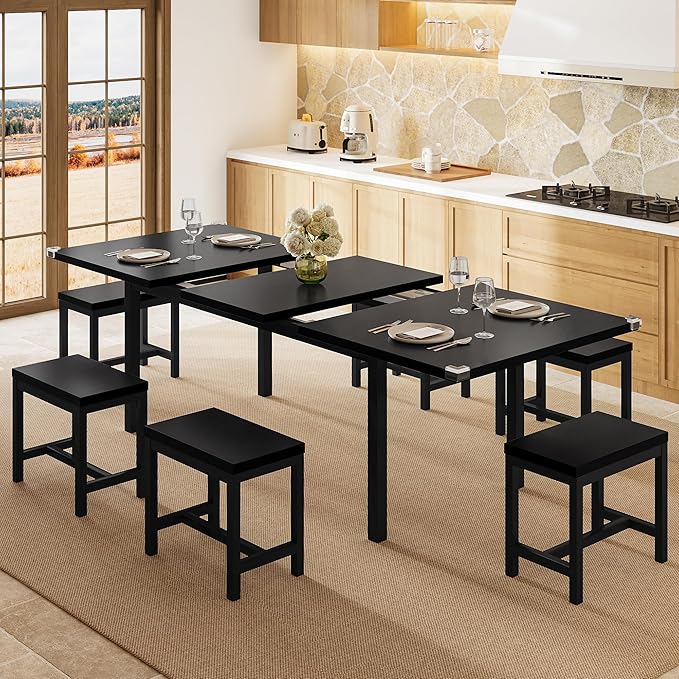 7-Piece Dining Table Set, Mid Century Modern Dinner Table by Einhomn